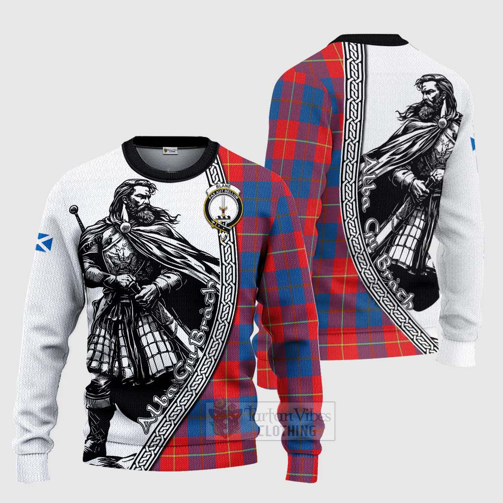 Tartan Vibes Clothing Blane Tartan Clan Crest Knitted Sweater with Highlander Warrior Celtic Style