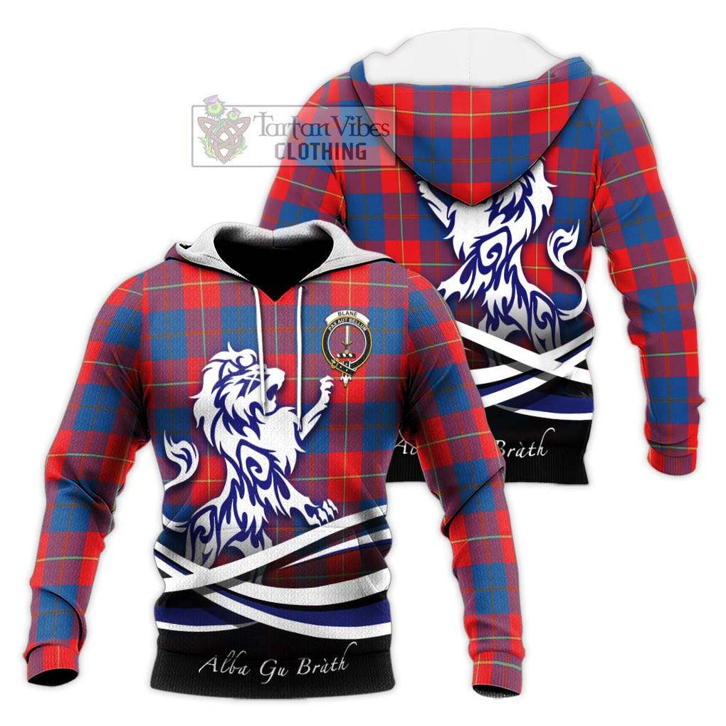 Blane Tartan Knitted Hoodie with Alba Gu Brath Regal Lion Emblem Unisex Knitted Pullover Hoodie - Tartanvibesclothing Shop