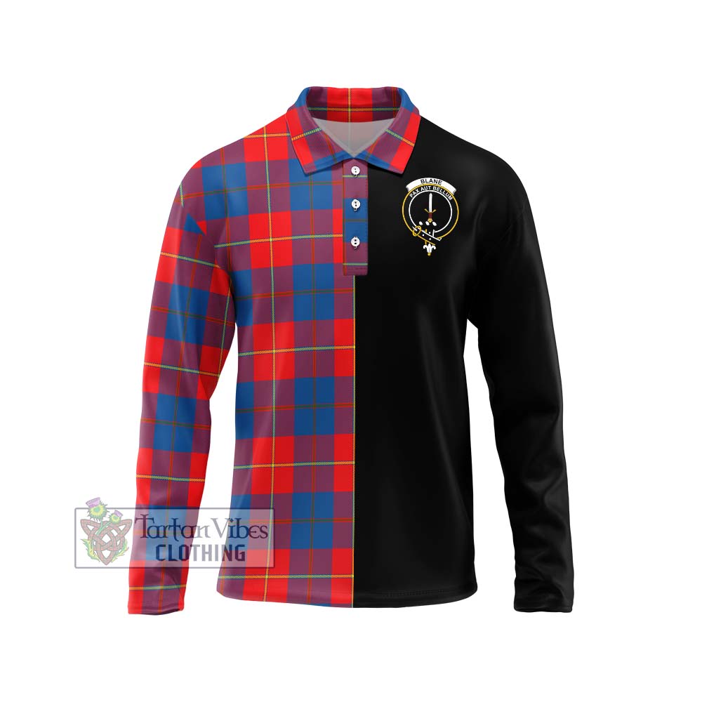 Blane Tartan Long Sleeve Polo Shirt with Family Crest and Half Of Me Style Unisex - Tartanvibesclothing Shop