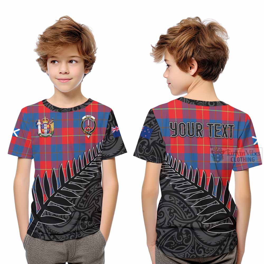 Tartan Vibes Clothing Blane Crest Tartan Kid T-Shirt with New Zealand Silver Fern Half Style