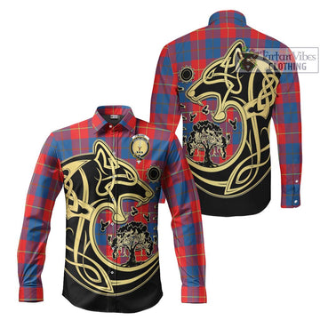 Blane Tartan Long Sleeve Button Shirt with Family Crest Celtic Wolf Style