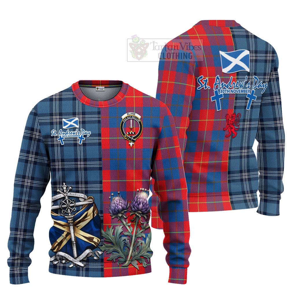 Tartan Vibes Clothing Blane Tartan Knitted Sweater Happy St. Andrew's Day Half Tartan Style