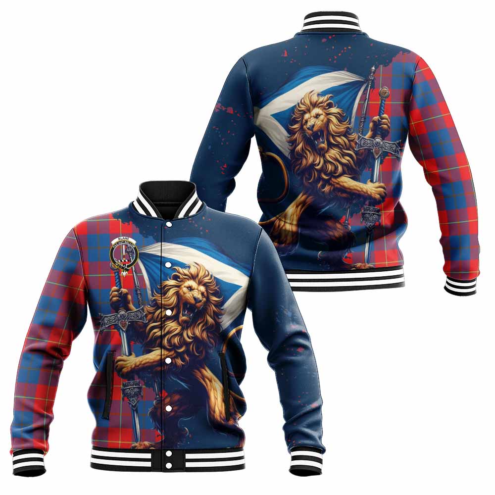 Tartan Vibes Clothing Blane Tartan Family Crest Baseball Jacket with Scottish Majestic Lion