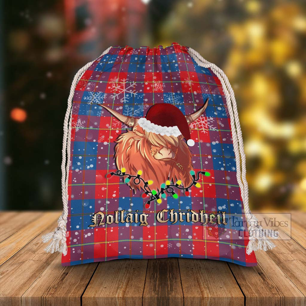 Tartan Vibes Clothing Blane Tartan Christmas Santa's Bag with Highland Cow