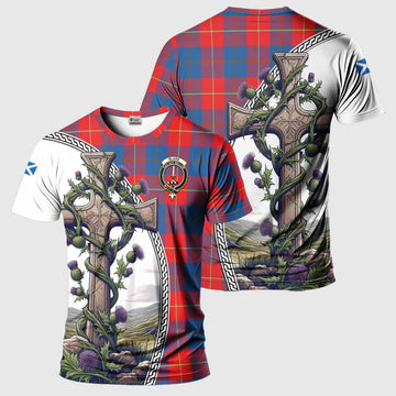 Blane Tartan T-Shirt with Family Crest and St. Andrew's Cross Accented by Thistle Vines