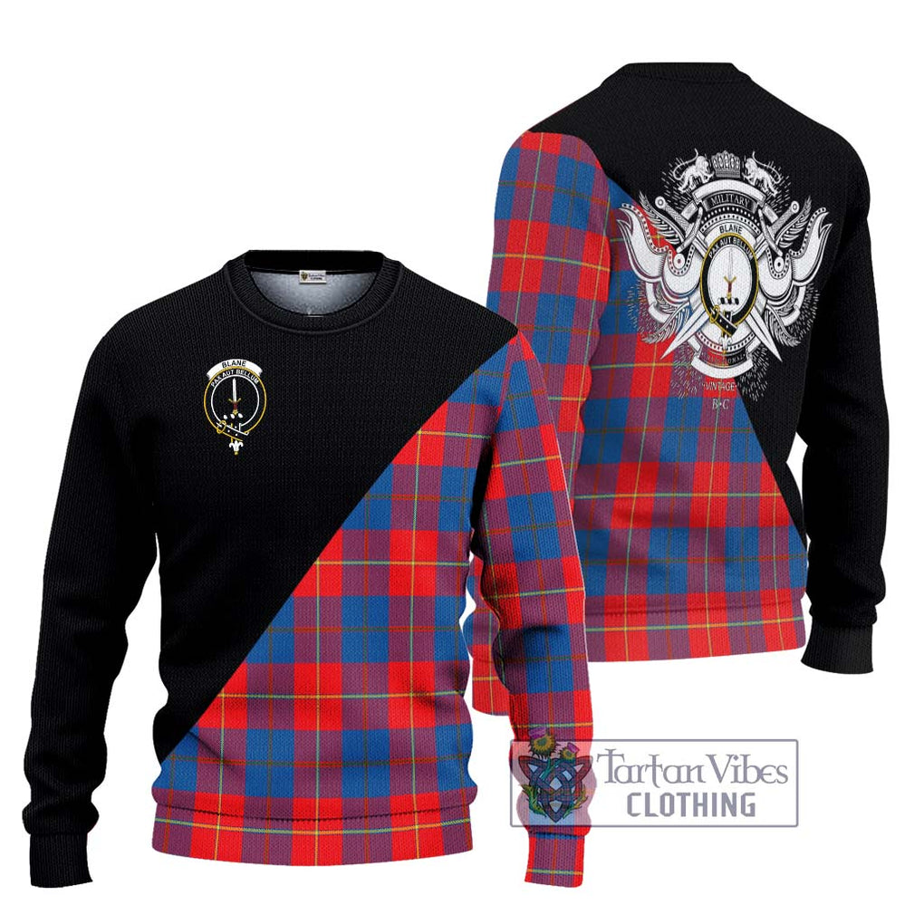 Blane Tartan Knitted Sweater with Family Crest and Military Logo Style Unisex - Tartanvibesclothing Shop