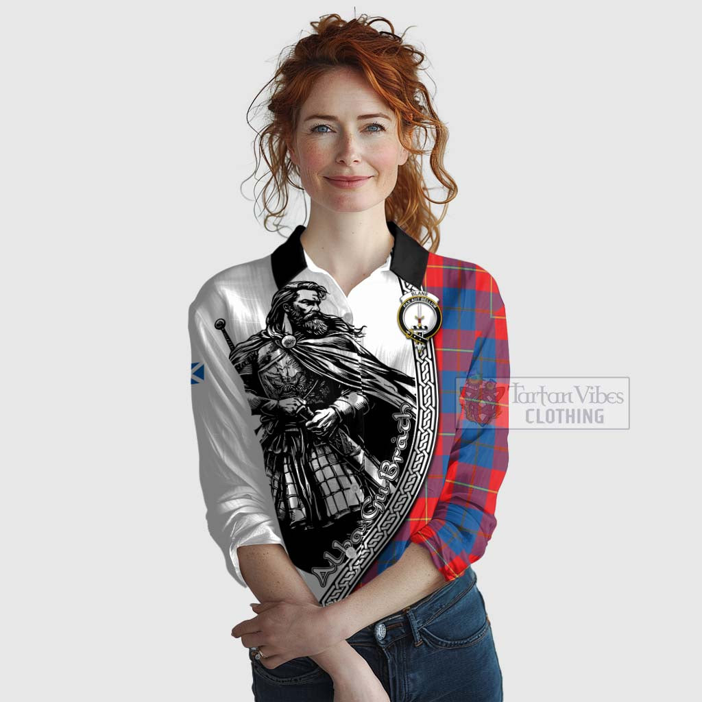 Tartan Vibes Clothing Blane Tartan Clan Crest Women's Casual Shirt with Highlander Warrior Celtic Style