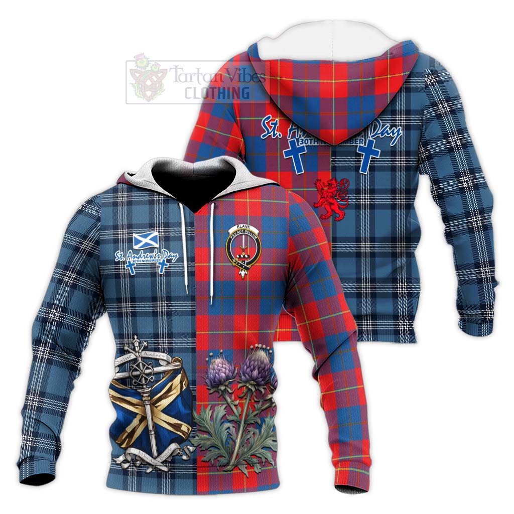 Tartan Vibes Clothing Blane Tartan Knitted Hoodie Happy St. Andrew's Day Half Tartan Style