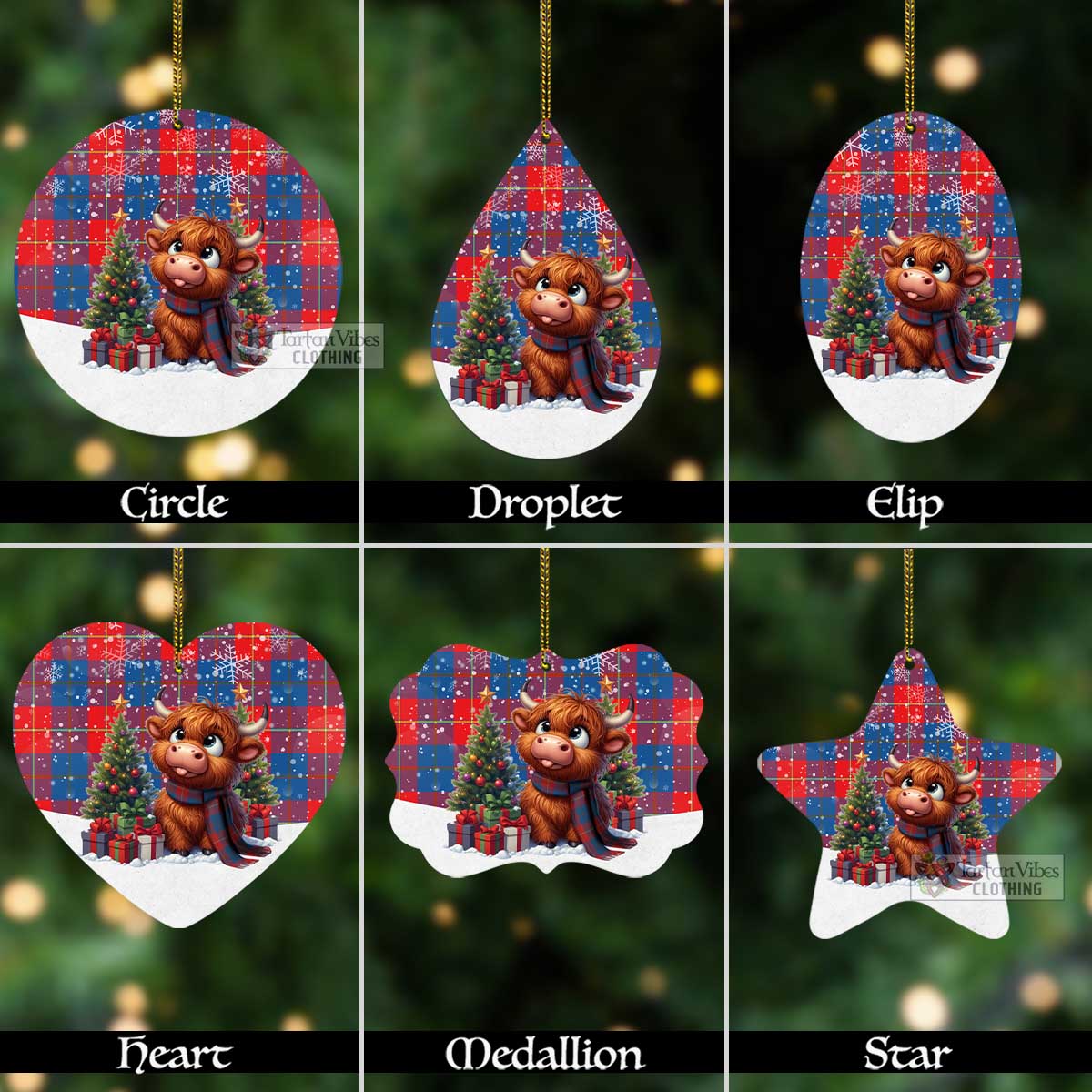 Tartan Vibes Clothing Blane Tartan Christmas Aluminium Ornament with Adorable Highland Coo