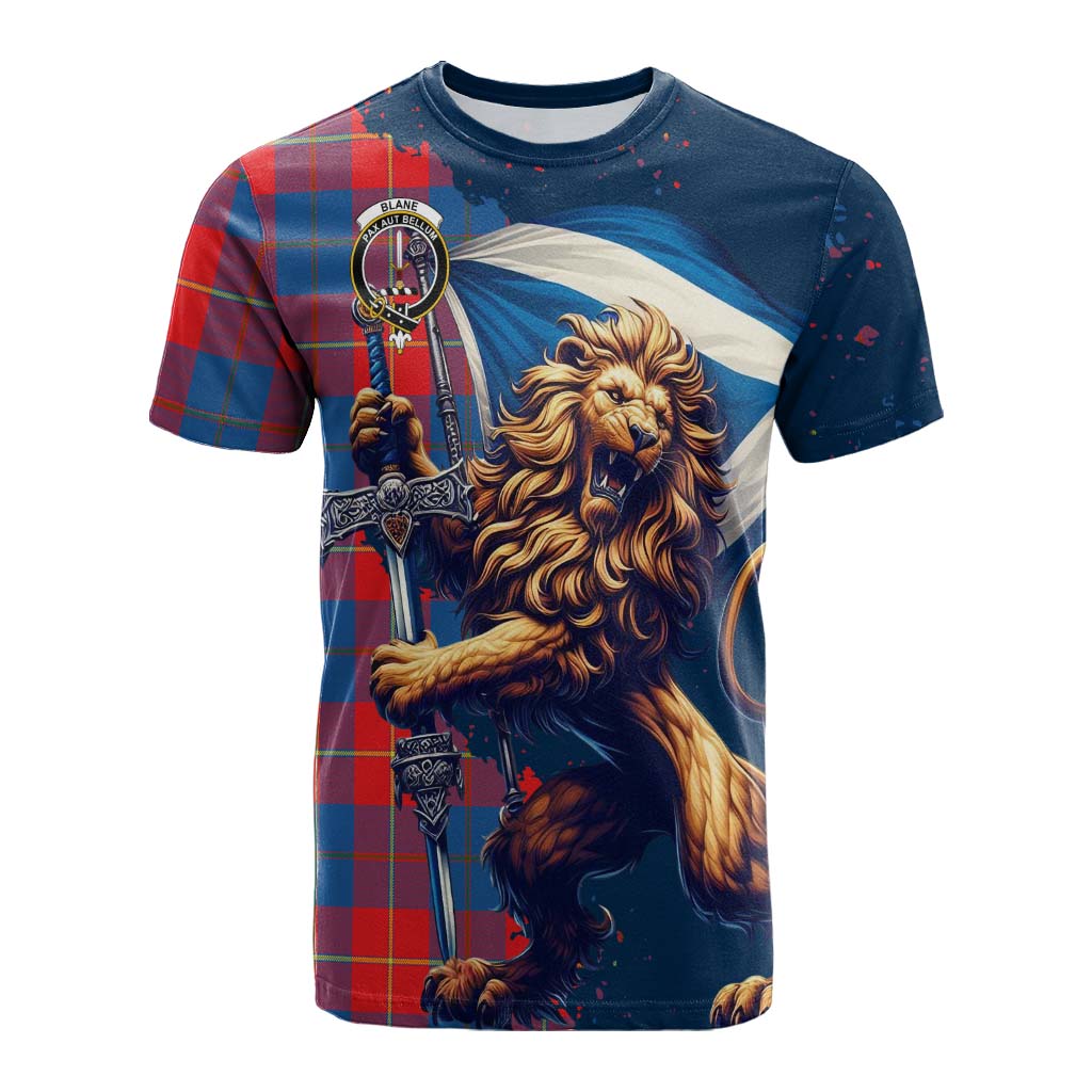 Tartan Vibes Clothing Blane Tartan Family Crest Cotton T-shirt with Scottish Majestic Lion