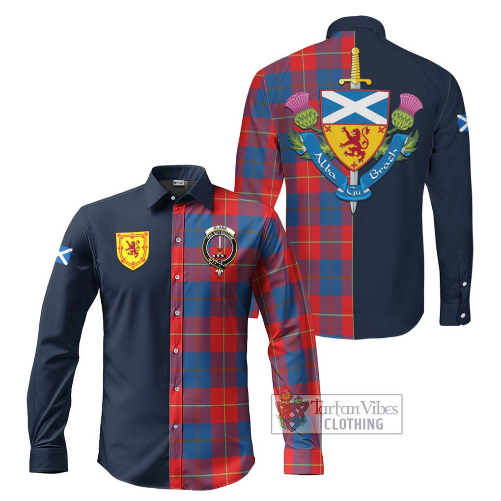 Tartan Vibes Clothing Blane Tartan Long Sleeve Button Shirt with Scottish Lion Royal Arm Half Style