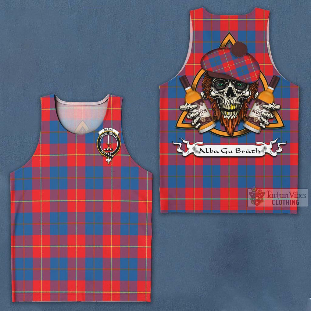 Tartan Vibes Clothing Blane Tartan Men's Tank Top with Family Crest and Bearded Skull Holding Bottles of Whiskey