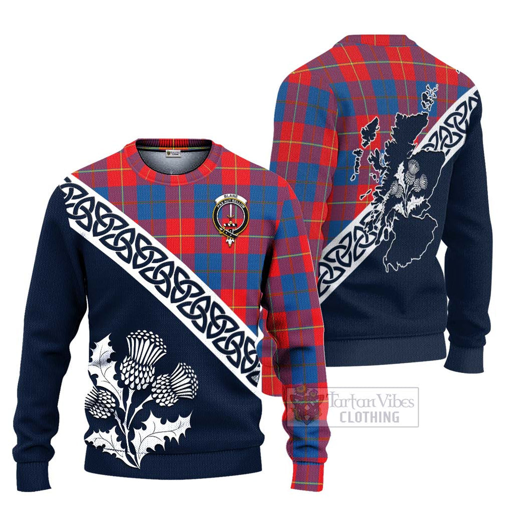 Tartan Vibes Clothing Blane Tartan Knitted Sweater Featuring Thistle and Scotland Map