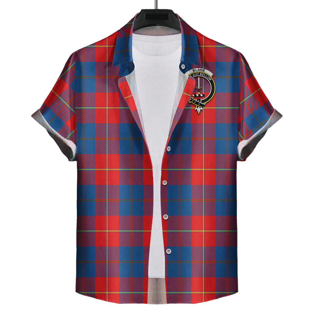 Blane Tartan Short Sleeve Button Down Shirt with Family Crest - Tartanvibesclothing