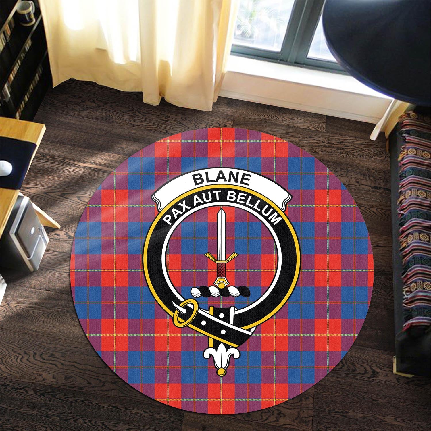 Blane Tartan Round Rug with Family Crest - Tartanvibesclothing