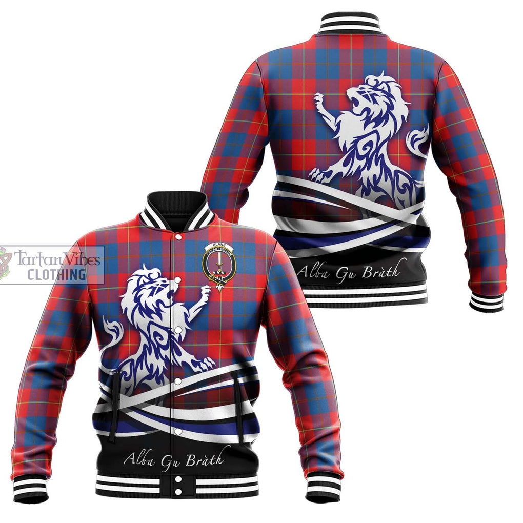 Blane Tartan Baseball Jacket with Alba Gu Brath Regal Lion Emblem Unisex - Tartanvibesclothing Shop