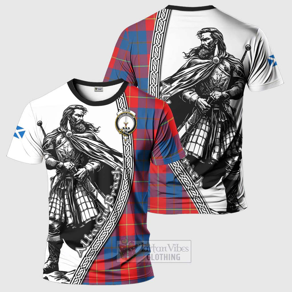 Tartan Vibes Clothing Blane Tartan Clan Crest T-Shirt with Highlander Warrior Celtic Style