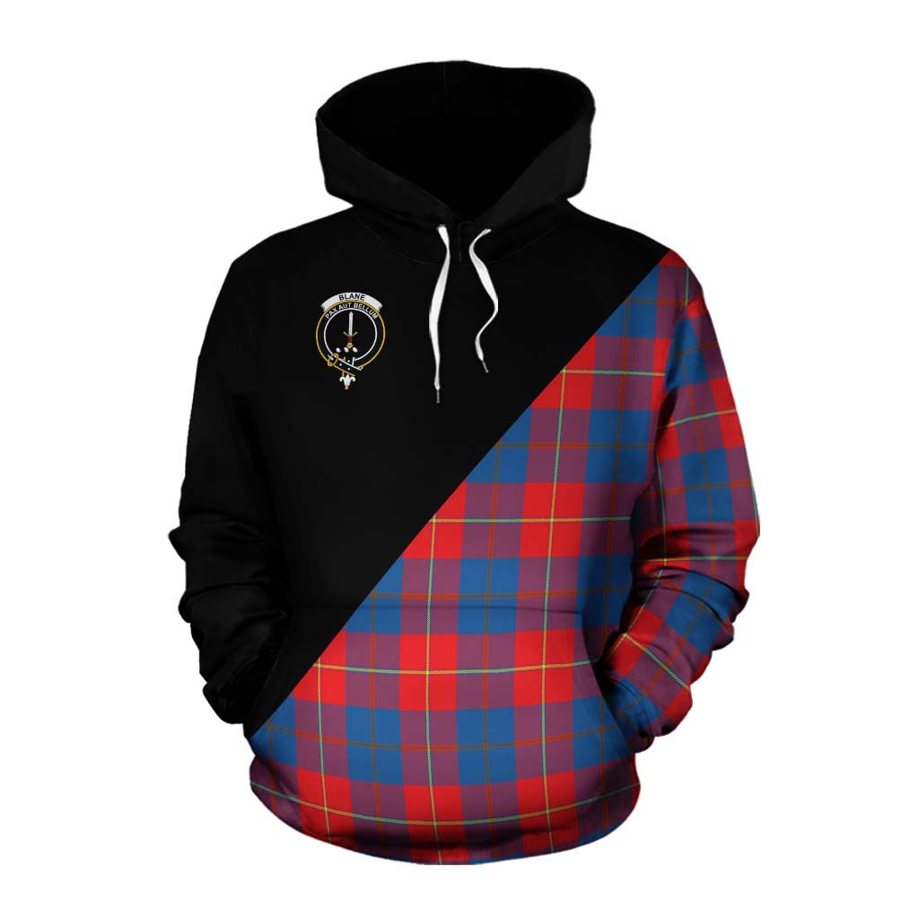 Tartan Vibes Clothing Blane Tartan Cotton Hoodie with Family Crest and Military Logo Style