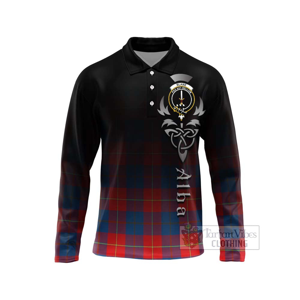 Tartan Vibes Clothing Blane Tartan Long Sleeve Polo Shirt Featuring Alba Gu Brath Family Crest Celtic Inspired