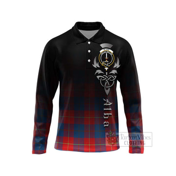 Blane Tartan Long Sleeve Polo Shirt Featuring Alba Gu Brath Family Crest Celtic Inspired