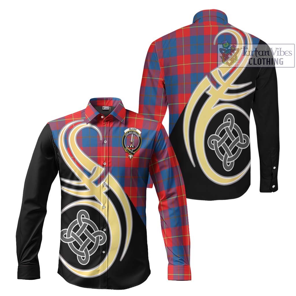 Blane Tartan Long Sleeve Button Shirt with Family Crest and Celtic Symbol Style Men's Shirt S - Tartan Vibes Clothing