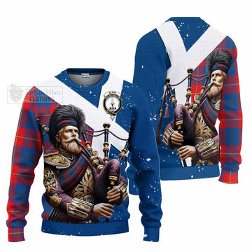 Blane Tartan Knitted Sweater with Family Crest Scottish Bagpiper Vibes