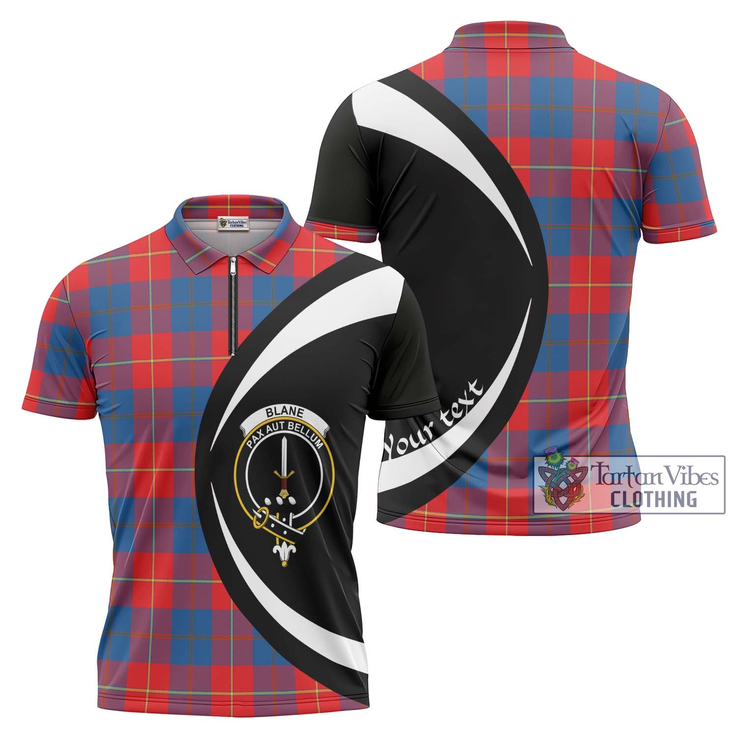 Tartan Vibes Clothing Blane Tartan Zipper Polo Shirt with Family Crest Circle Style