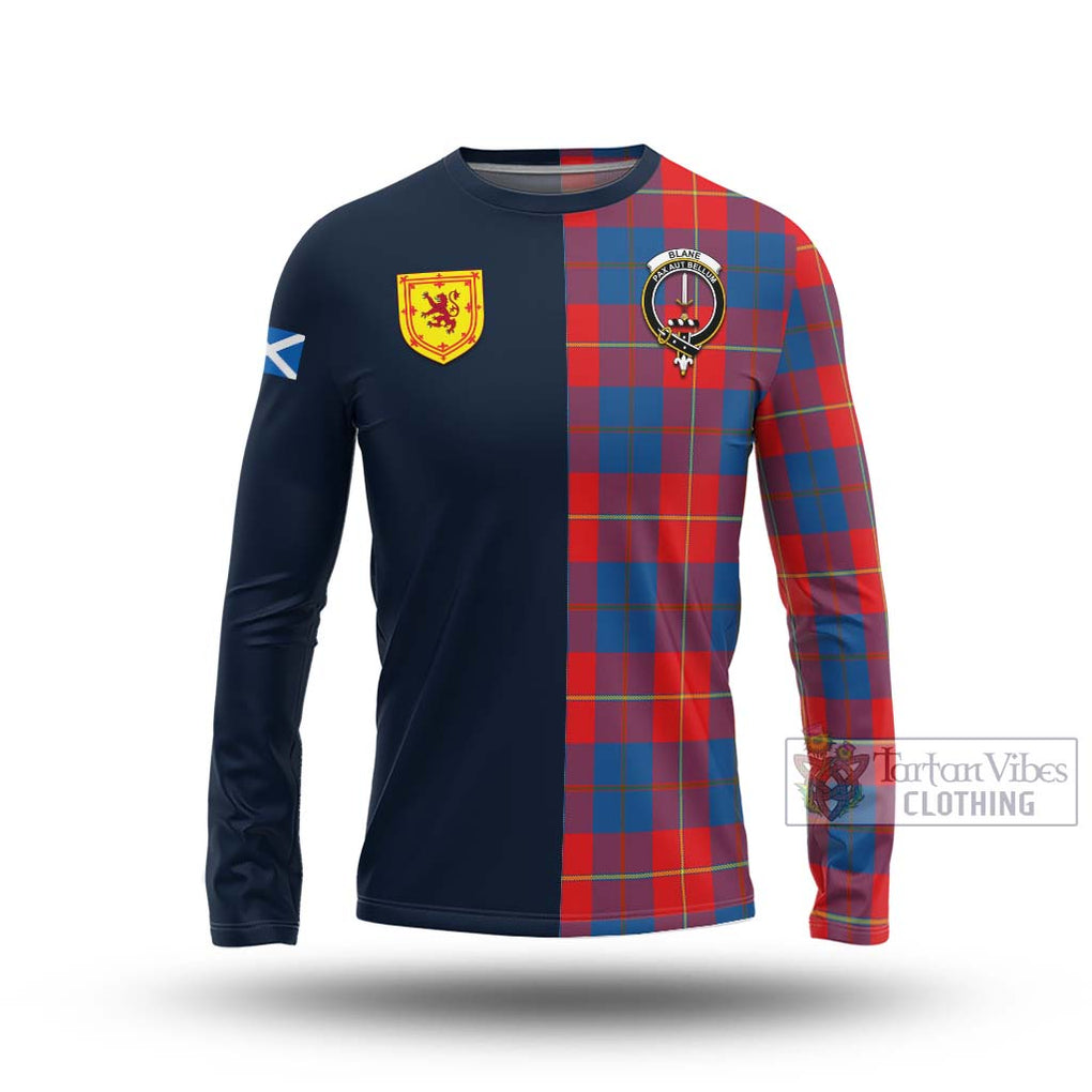 Tartan Vibes Clothing Blane Tartan Long Sleeve T-Shirt with Scottish Lion Royal Arm Half Style