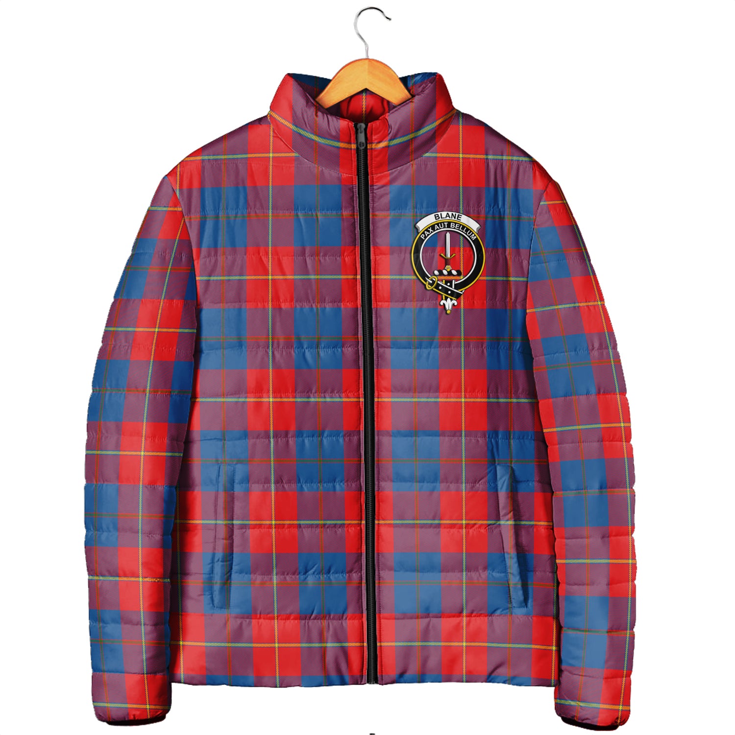 Blane Tartan Padded Jacket with Family Crest Men's Padded Jacket - Tartan Vibes Clothing