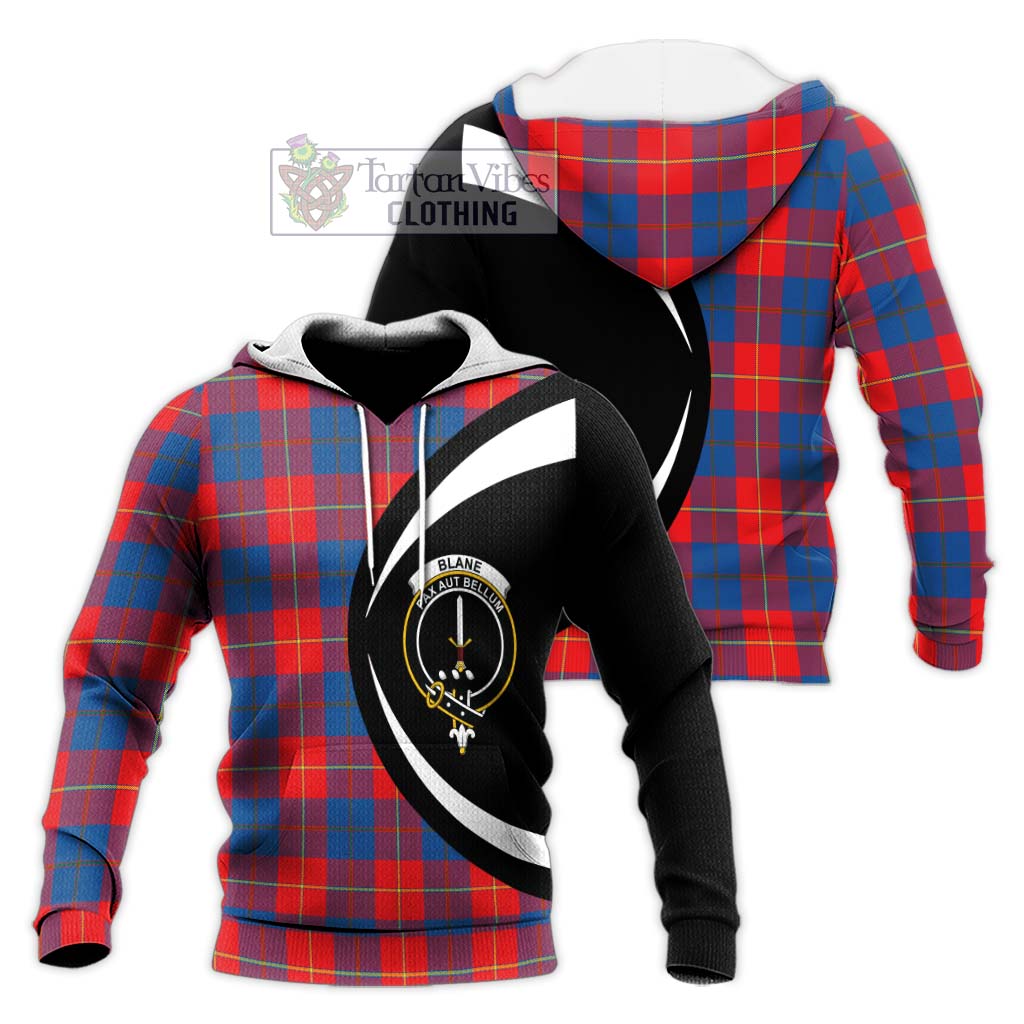 Blane Tartan Knitted Hoodie with Family Crest Circle Style Unisex Knitted Pullover Hoodie - Tartan Vibes Clothing