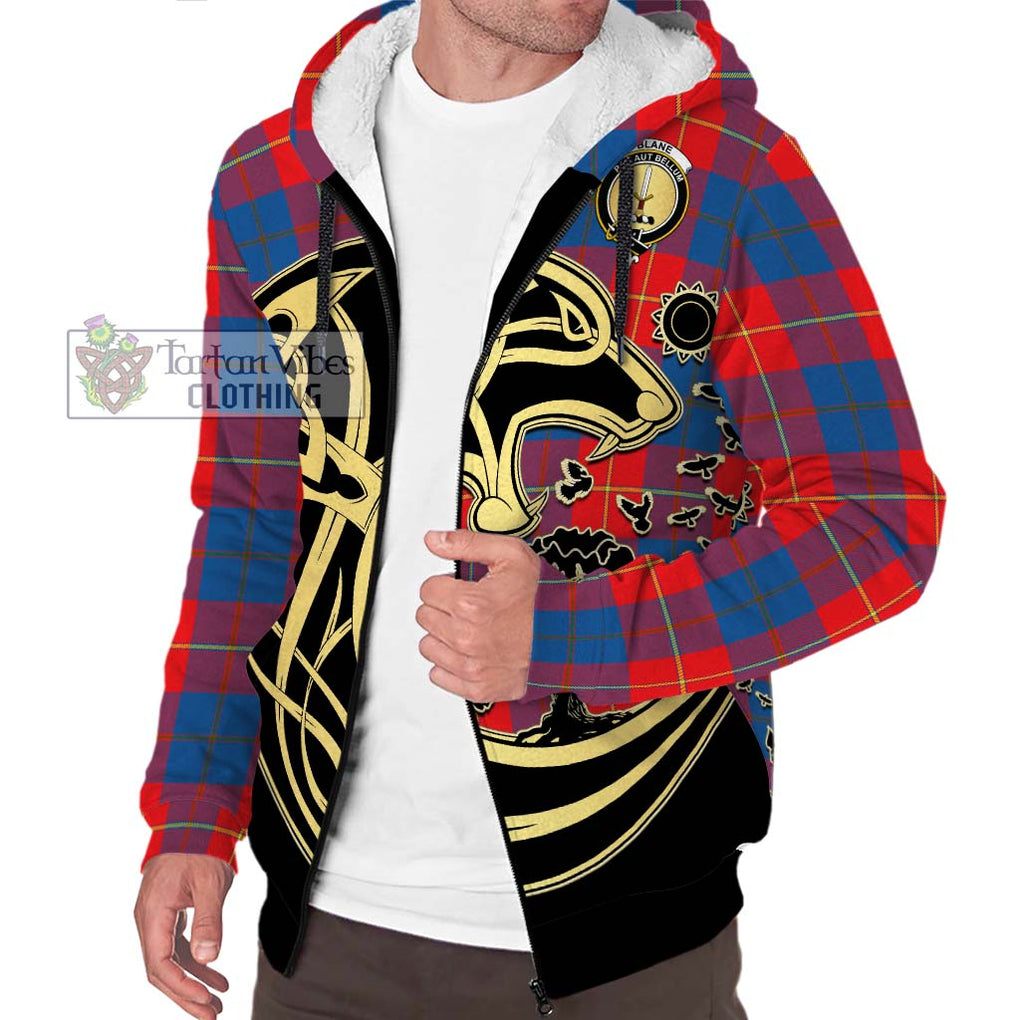 Blane Tartan Sherpa Hoodie with Family Crest Celtic Wolf Style Unisex S - Tartan Vibes Clothing