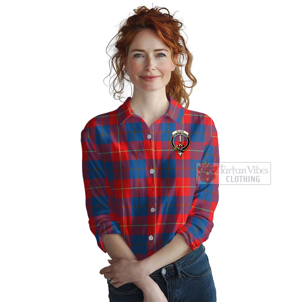 Tartan Vibes Clothing Blane Tartan Women's Casual Shirt with Family Crest Celtic Skull Style