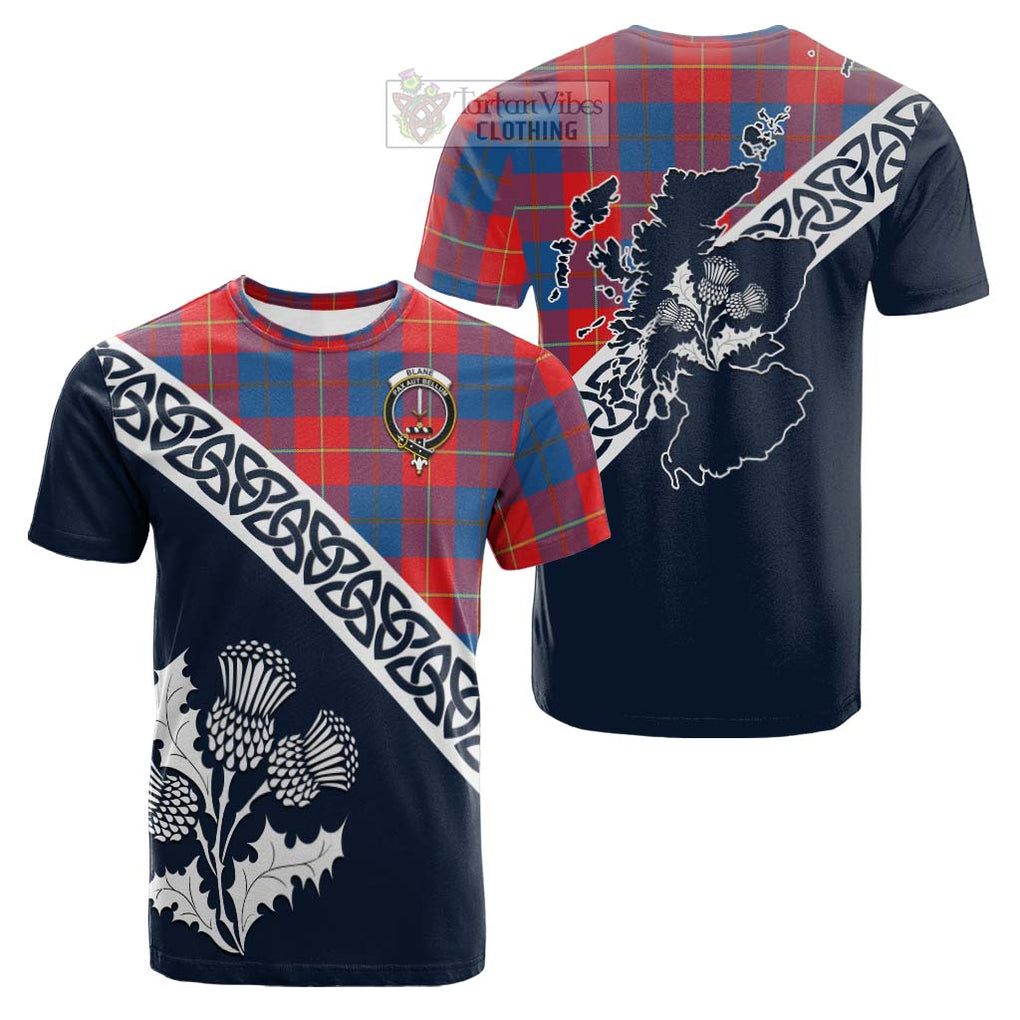 Tartan Vibes Clothing Blane Tartan Cotton T-shirt Featuring Thistle and Scotland Map