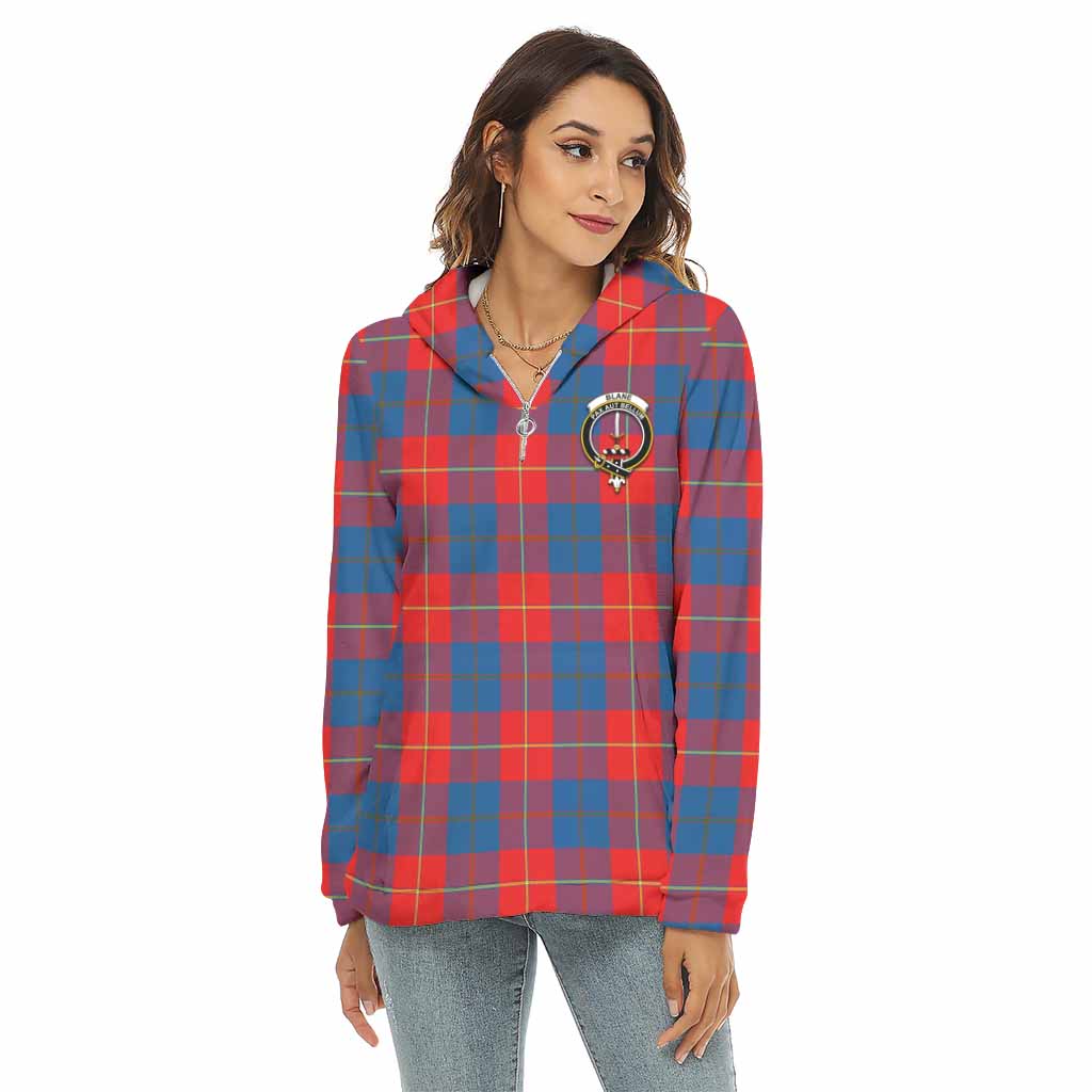 Tartan Vibes Clothing Blane Tartan Crest Women's Borg  Half Zip Fleece Hoodie