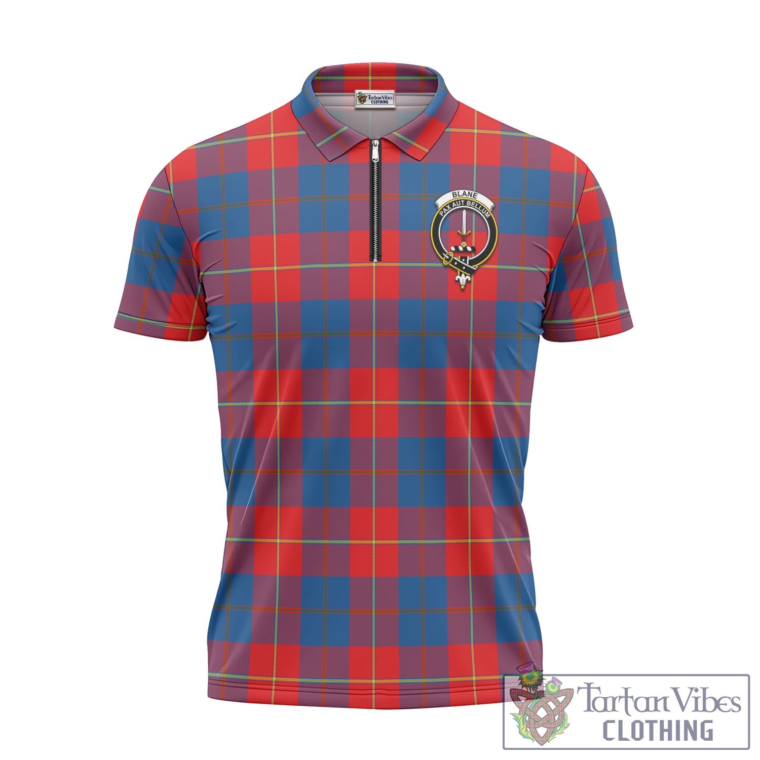 Tartan Vibes Clothing Blane Tartan Zipper Polo Shirt with Family Crest