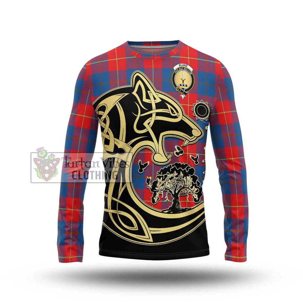 Blane Tartan Long Sleeve T-Shirt with Family Crest Celtic Wolf Style Unisex - Tartan Vibes Clothing