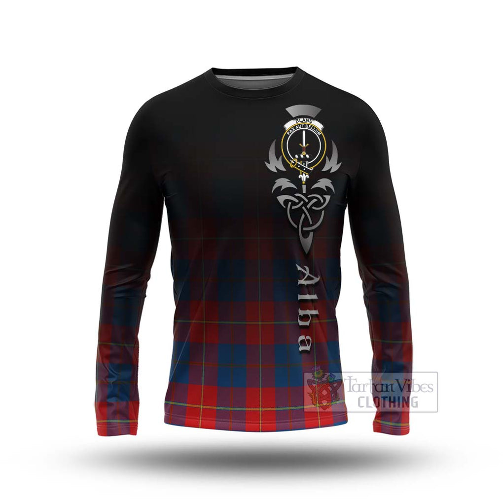 Tartan Vibes Clothing Blane Tartan Long Sleeve T-Shirt Featuring Alba Gu Brath Family Crest Celtic Inspired