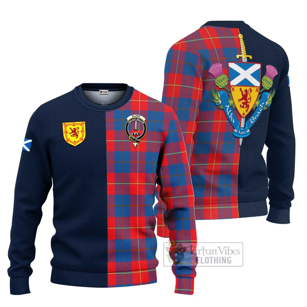 Tartan Vibes Clothing Blane Tartan Knitted Sweater with Scottish Lion Royal Arm Half Style