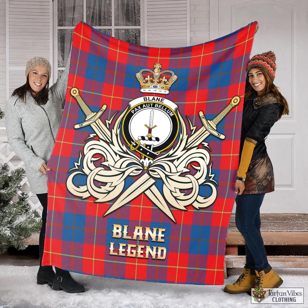 Tartan Vibes Clothing Blane Tartan Blanket with Clan Crest and the Golden Sword of Courageous Legacy