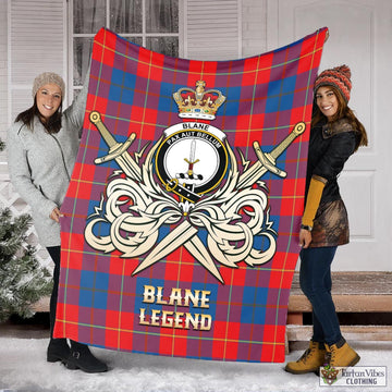 Blane Tartan Blanket with Clan Crest and the Golden Sword of Courageous Legacy