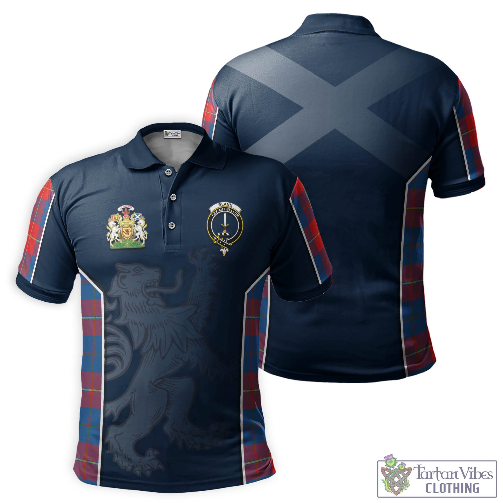 Tartan Vibes Clothing Blane Tartan Men's Polo Shirt with Family Crest and Lion Rampant Vibes Sport Style