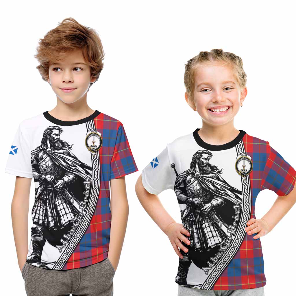 Blane Tartan Clan Crest Kid T-Shirt with Highlander Warrior Celtic Style