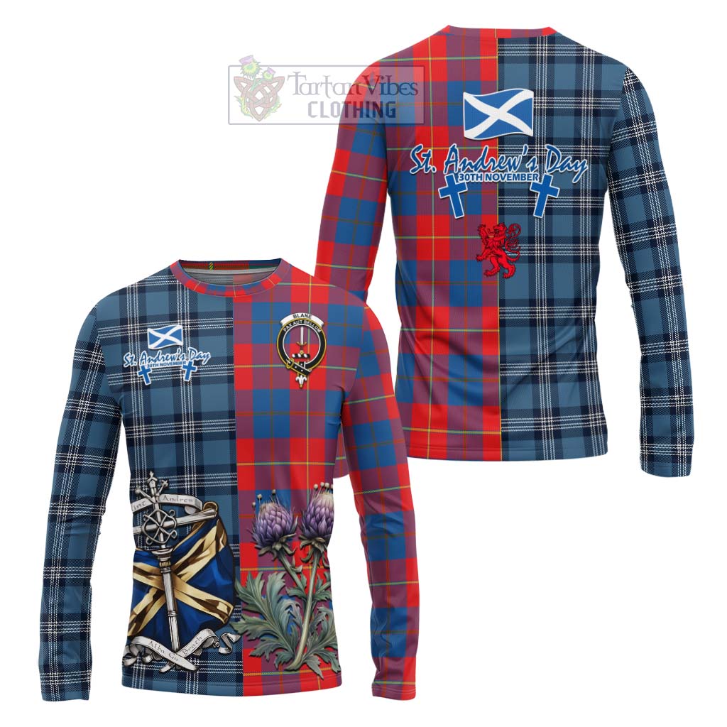 Tartan Vibes Clothing Blane Tartan Long Sleeve T-Shirt Happy St. Andrew's Day Half Tartan Style