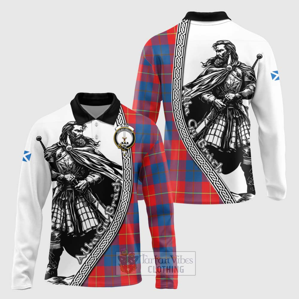 Tartan Vibes Clothing Blane Tartan Clan Crest Long Sleeve Polo Shirt with Highlander Warrior Celtic Style