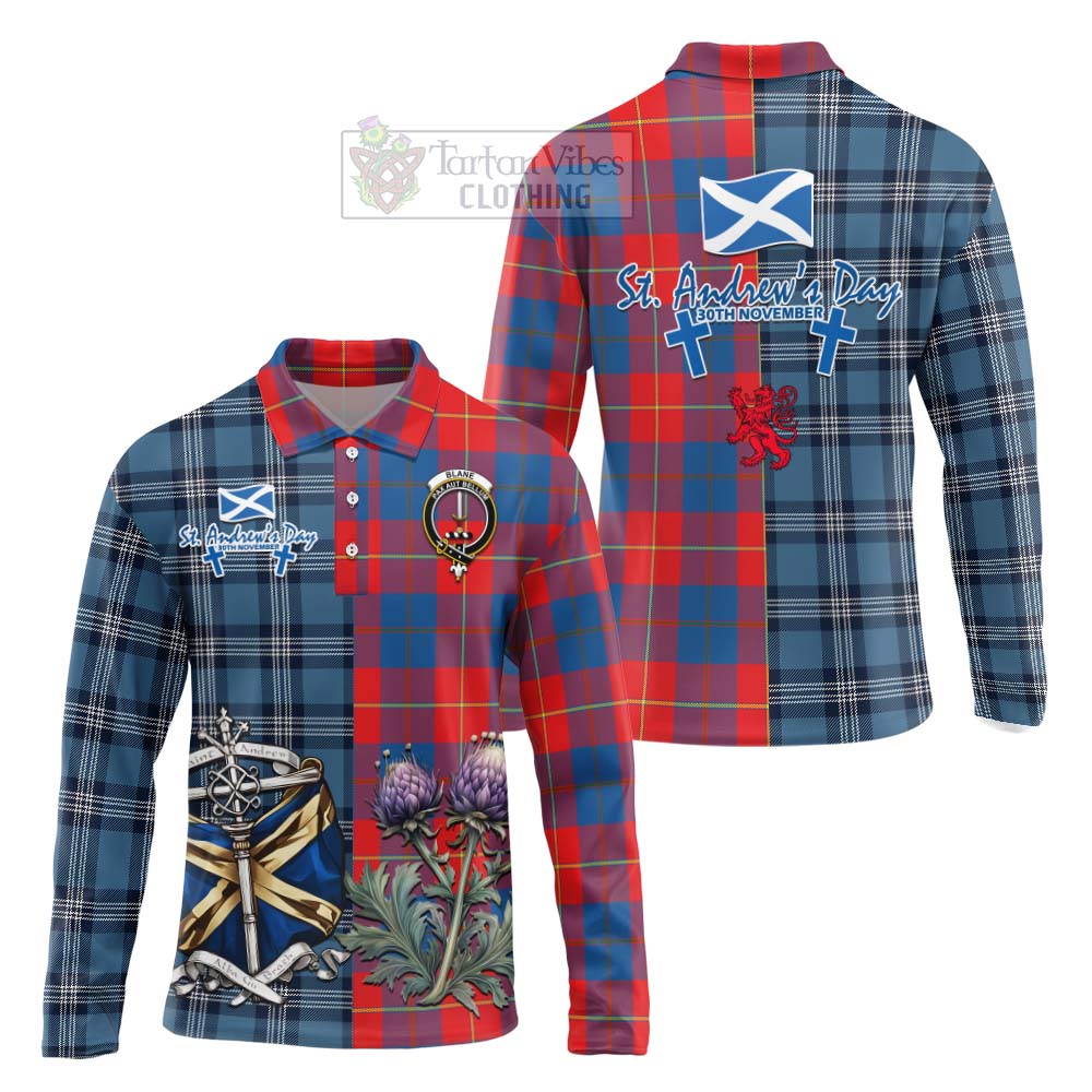 Tartan Vibes Clothing Blane Tartan Long Sleeve Polo Shirt Happy St. Andrew's Day Half Tartan Style