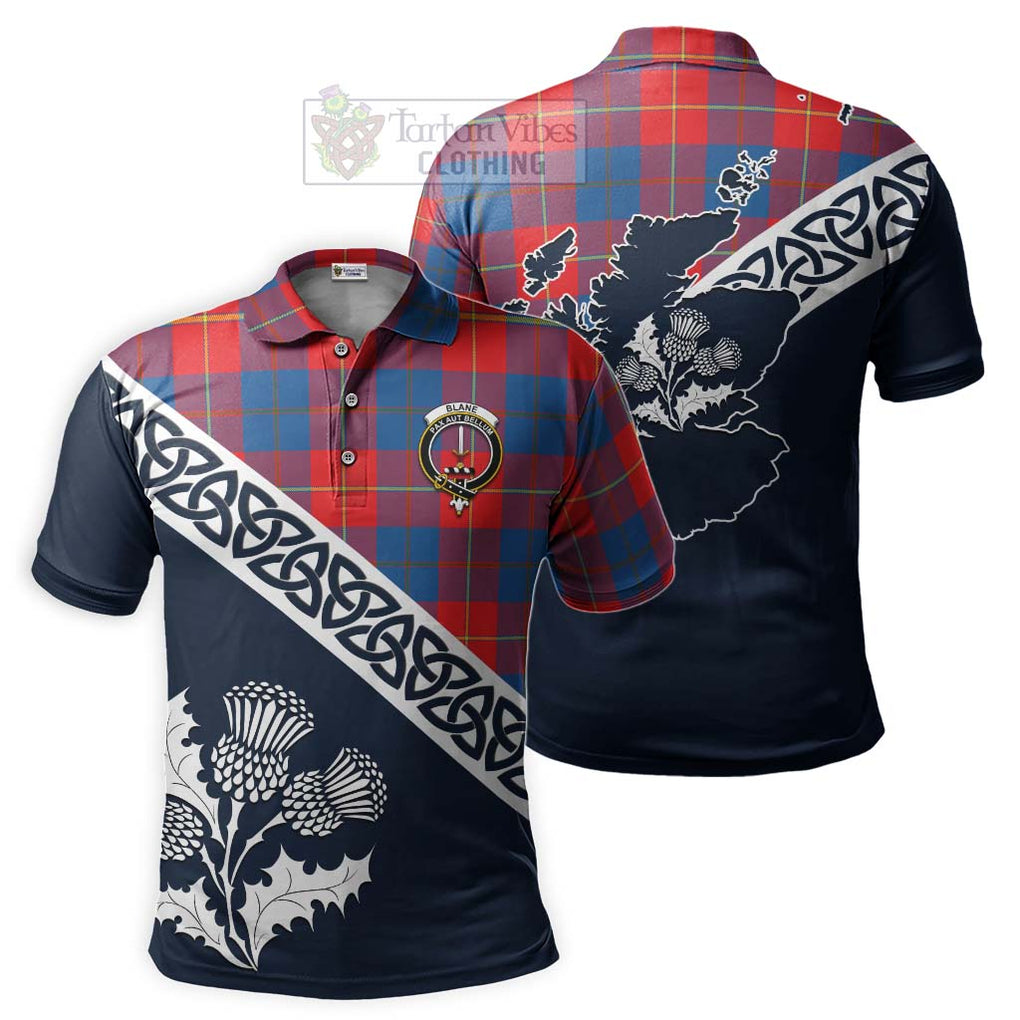 Blane Tartan Polo Shirt Featuring Thistle and Scotland Map