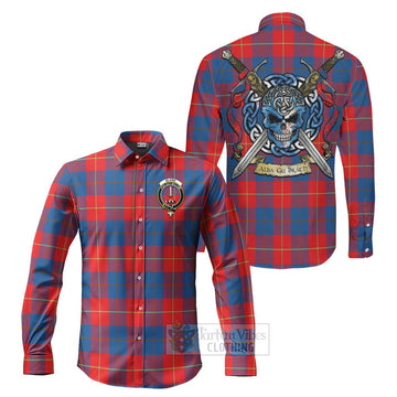 Blane Tartan Long Sleeve Button Shirt with Family Crest Celtic Skull Style