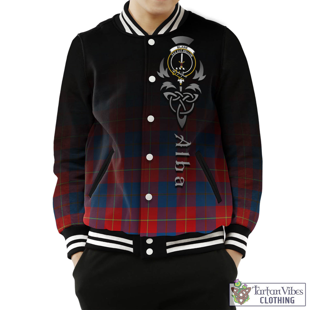 Blane Tartan Baseball Jacket Featuring Alba Gu Brath Family Crest Celtic Inspired Unisex - Tartan Vibes Clothing