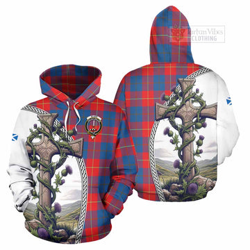 Blane Tartan Hoodie with Family Crest and St. Andrew's Cross Accented by Thistle Vines