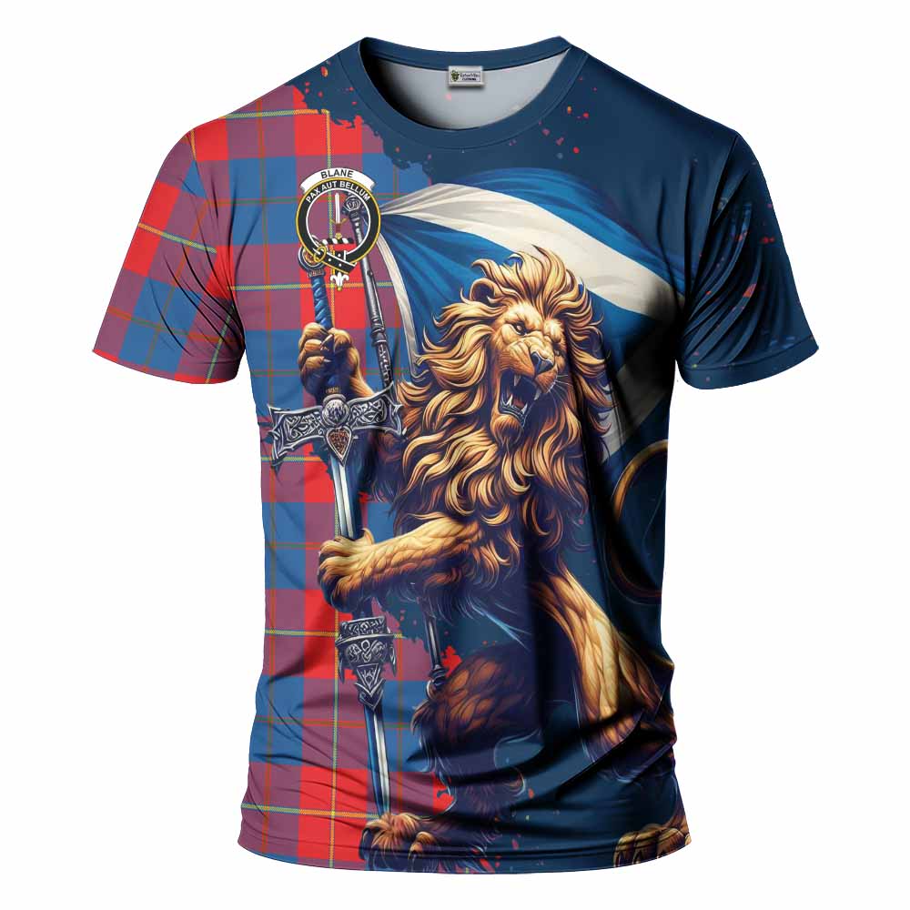 Tartan Vibes Clothing Blane Tartan Family Crest T-Shirt with Scottish Majestic Lion